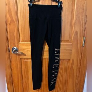 VS Pink Black Leggings With Cheetah Print Lettering